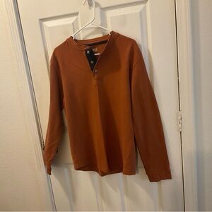 Casual Orange Button Down Shirt with Navy Collar